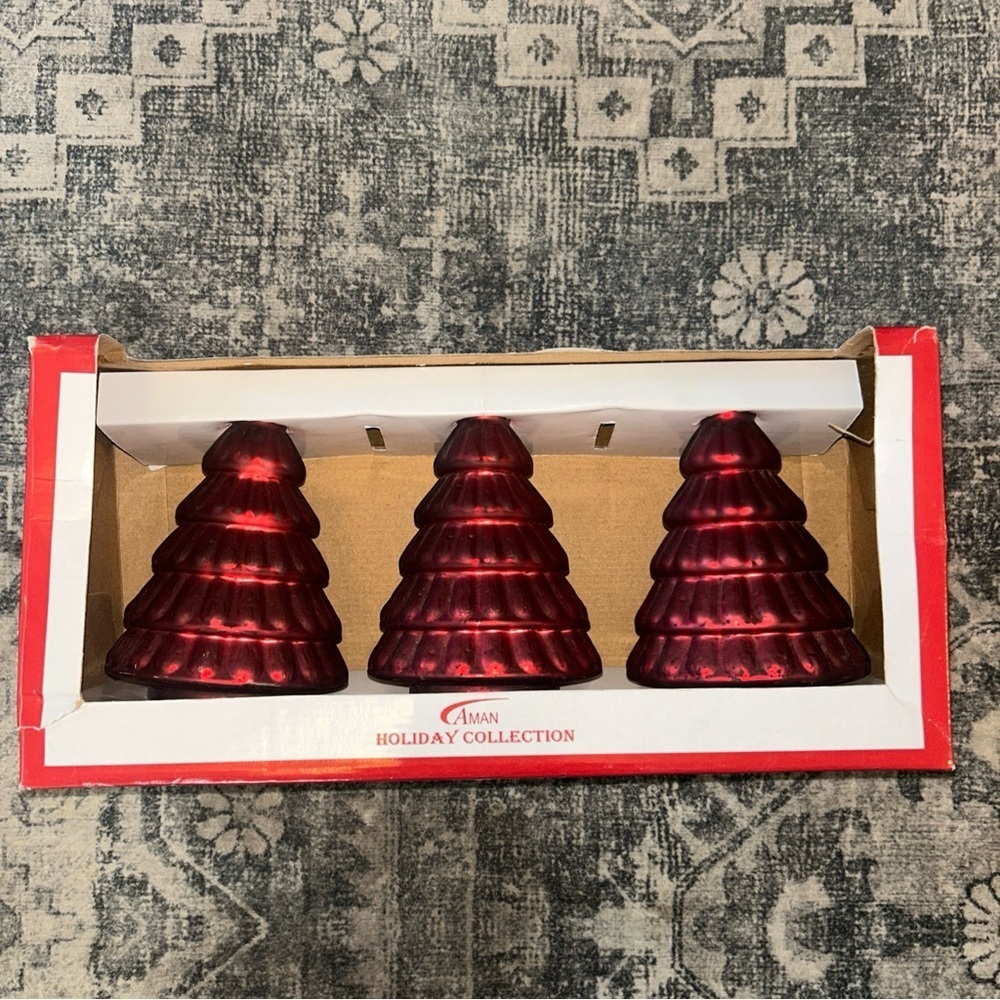 1990s vintage Holiday Collection Burgundy Tree Trio